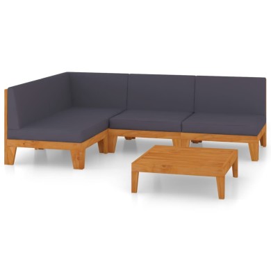 Salon de jardin 5 pcs avec coussins Bois d'acacia solide
