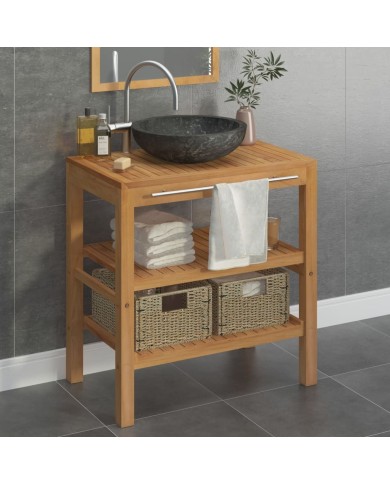 Armoire de toilette Teck solide avec lavabo en marbre Noir