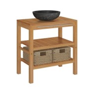 Armoire de toilette Teck solide avec lavabo en marbre Noir