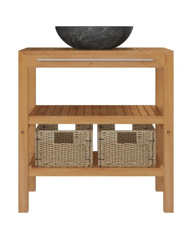 Armoire de toilette Teck solide avec lavabo en marbre Noir