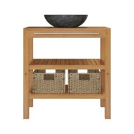 Armoire de toilette Teck solide avec lavabo en marbre Noir