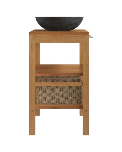 Armoire de toilette Teck solide avec lavabo en marbre Noir