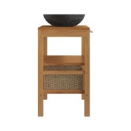 Armoire de toilette Teck solide avec lavabo en marbre Noir