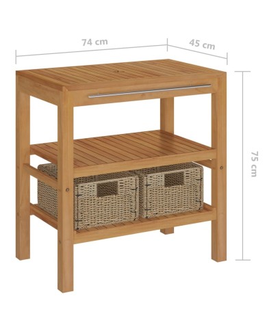 Armoire de toilette Teck solide avec lavabo en marbre Noir