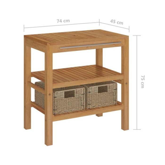 Armoire de toilette Teck solide avec lavabo en marbre Noir