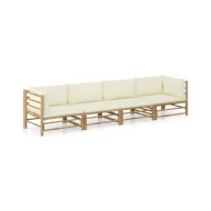 Salon de jardin 4 pcs avec coussins blanc crème Bambou