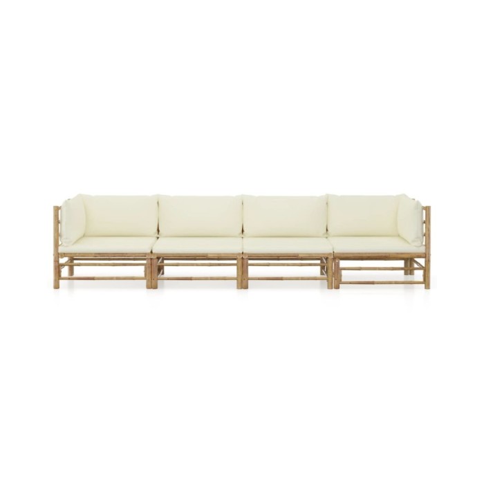 Salon de jardin 4 pcs avec coussins blanc crème Bambou