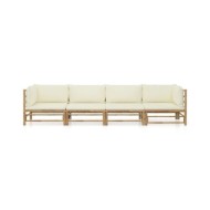 Salon de jardin 4 pcs avec coussins blanc crème Bambou