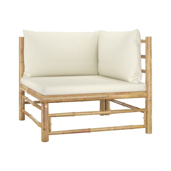 Salon de jardin 4 pcs avec coussins blanc crème Bambou