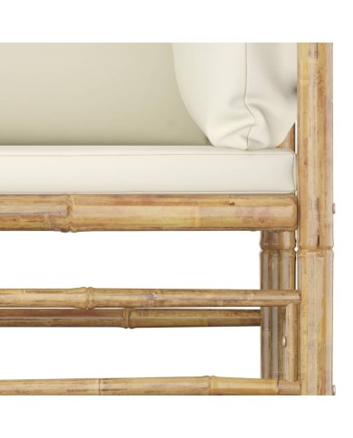 Salon de jardin 4 pcs avec coussins blanc crème Bambou