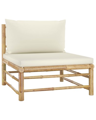Salon de jardin 4 pcs avec coussins blanc crème Bambou
