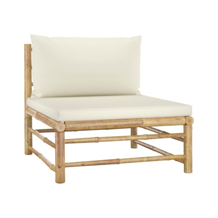 Salon de jardin 4 pcs avec coussins blanc crème Bambou