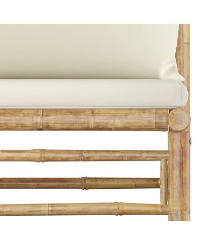Salon de jardin 4 pcs avec coussins blanc crème Bambou