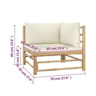 Salon de jardin 4 pcs avec coussins blanc crème Bambou
