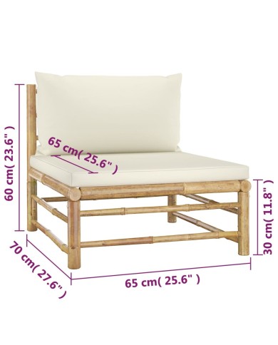 Salon de jardin 4 pcs avec coussins blanc crème Bambou