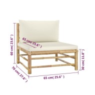 Salon de jardin 4 pcs avec coussins blanc crème Bambou