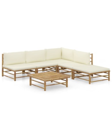 Salon de jardin 6 pcs avec coussins blanc crème Bambou