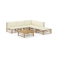 Salon de jardin 6 pcs avec coussins blanc crème Bambou