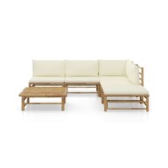 Salon de jardin 6 pcs avec coussins blanc crème Bambou