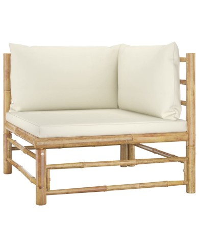 Salon de jardin 6 pcs avec coussins blanc crème Bambou
