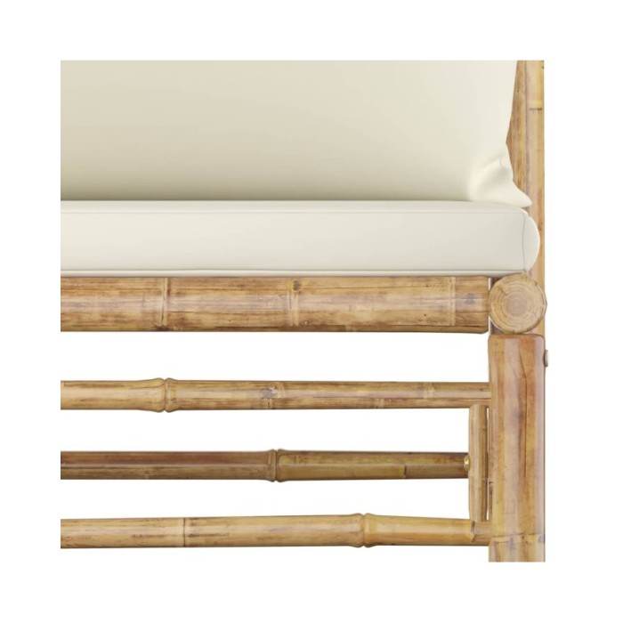 Salon de jardin 6 pcs avec coussins blanc crème Bambou