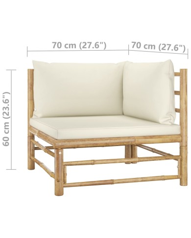 Salon de jardin 6 pcs avec coussins blanc crème Bambou