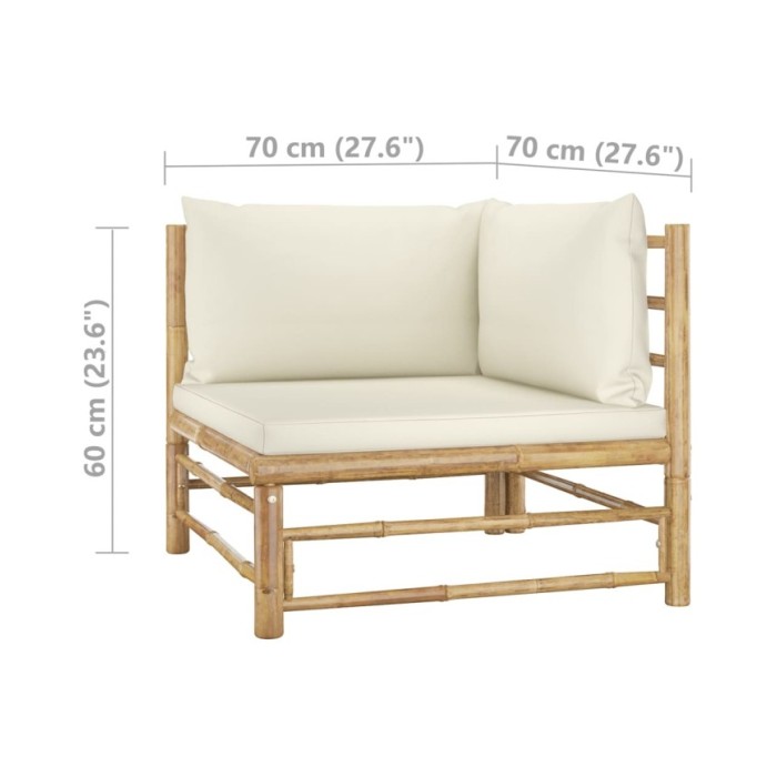 Salon de jardin 6 pcs avec coussins blanc crème Bambou
