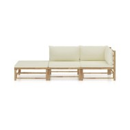 Salon de jardin 3 pcs avec coussins blanc crème Bambou