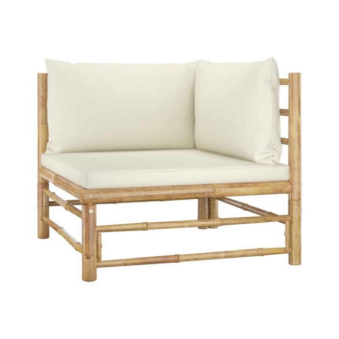 Salon de jardin 3 pcs avec coussins blanc crème Bambou