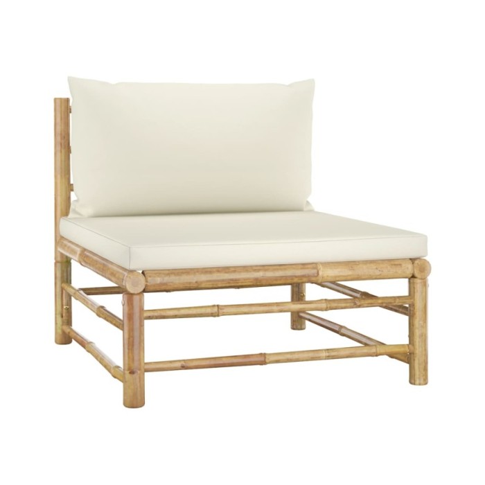 Salon de jardin 3 pcs avec coussins blanc crème Bambou