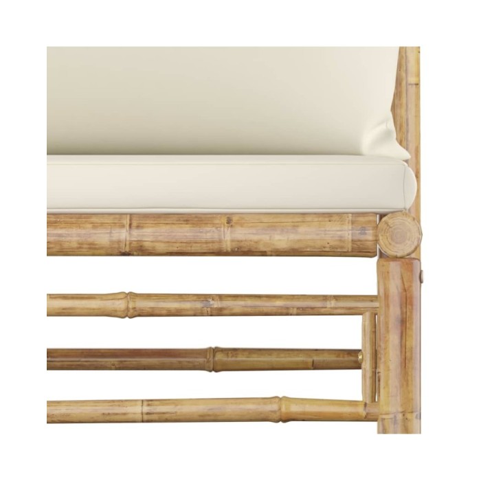 Salon de jardin 3 pcs avec coussins blanc crème Bambou