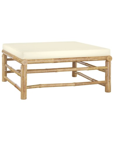 Salon de jardin 3 pcs avec coussins blanc crème Bambou