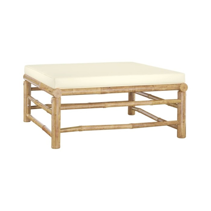 Salon de jardin 3 pcs avec coussins blanc crème Bambou