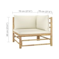Salon de jardin 3 pcs avec coussins blanc crème Bambou