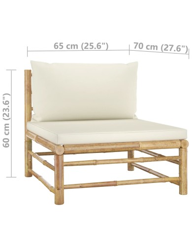 Salon de jardin 3 pcs avec coussins blanc crème Bambou