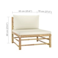 Salon de jardin 3 pcs avec coussins blanc crème Bambou