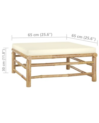 Salon de jardin 3 pcs avec coussins blanc crème Bambou