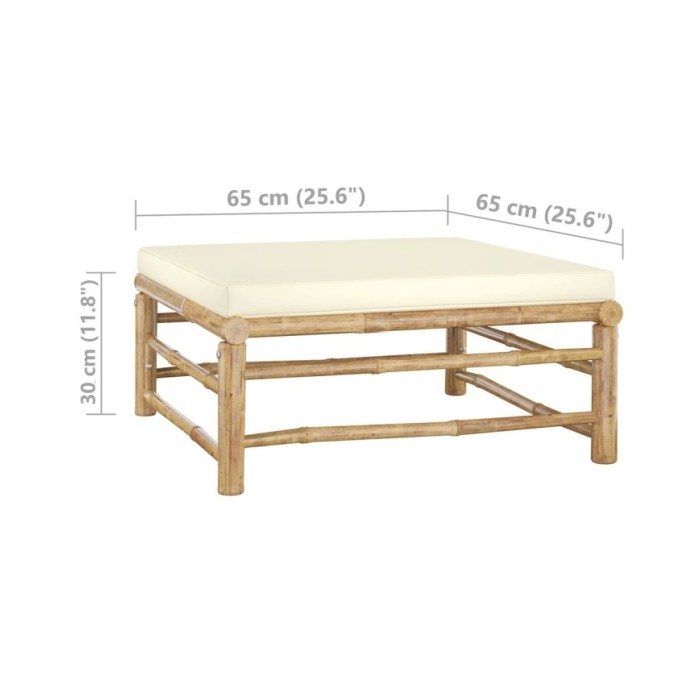 Salon de jardin 3 pcs avec coussins blanc crème Bambou