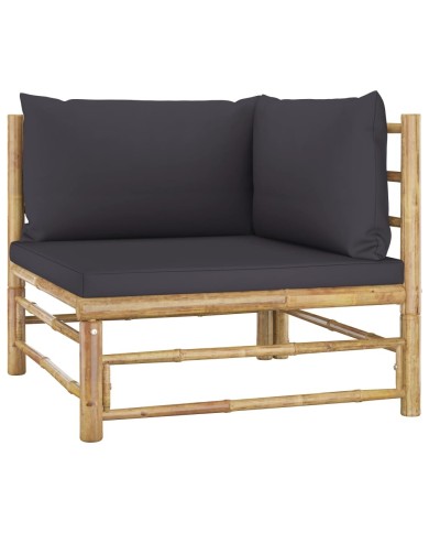 Salon de jardin 8 pcs avec coussins gris foncé Bambou