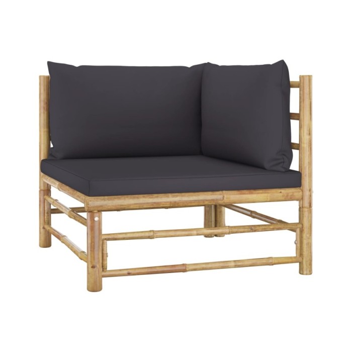 Salon de jardin 8 pcs avec coussins gris foncé Bambou