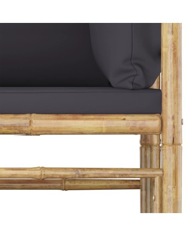 Salon de jardin 8 pcs avec coussins gris foncé Bambou