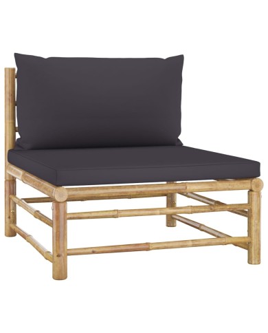 Salon de jardin 8 pcs avec coussins gris foncé Bambou