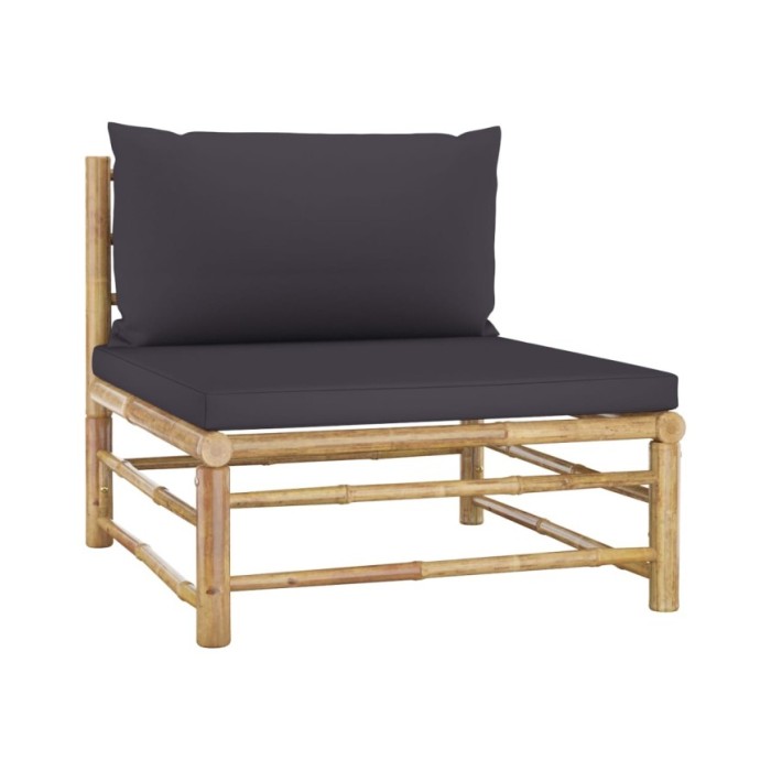 Salon de jardin 8 pcs avec coussins gris foncé Bambou