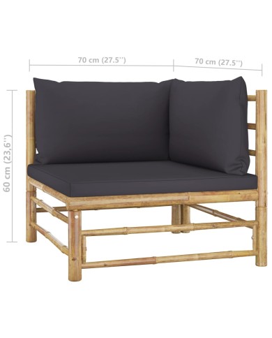 Salon de jardin 8 pcs avec coussins gris foncé Bambou