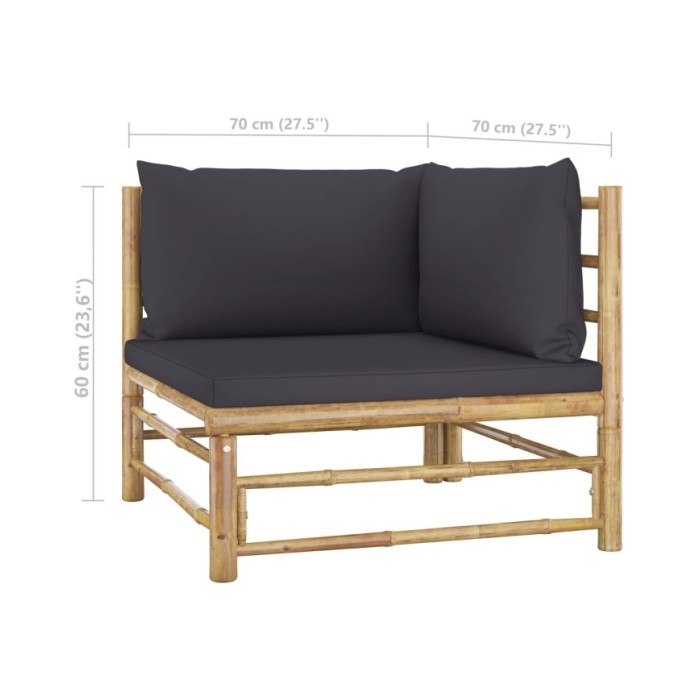 Salon de jardin 8 pcs avec coussins gris foncé Bambou