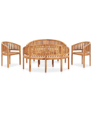 Salon de jardin 5 pcs en forme de banane Bois de teck solide