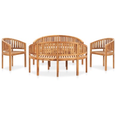 Salon de jardin 5 pcs en forme de banane Bois de teck solide