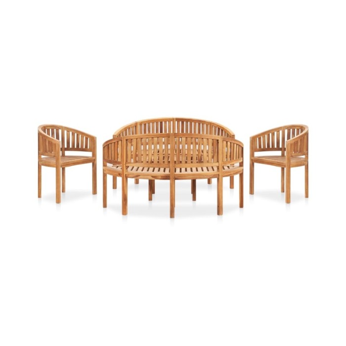 Salon de jardin 5 pcs en forme de banane Bois de teck solide
