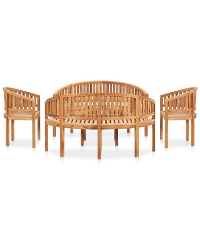 Salon de jardin 5 pcs en forme de banane Bois de teck solide