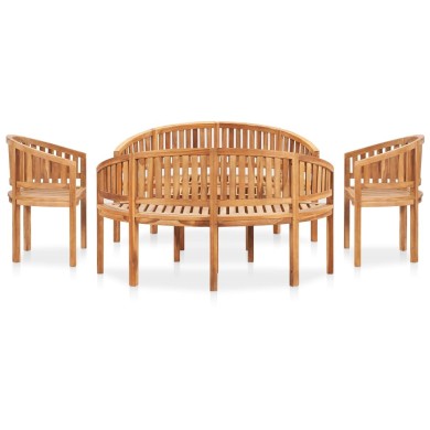 Salon de jardin 5 pcs en forme de banane Bois de teck solide